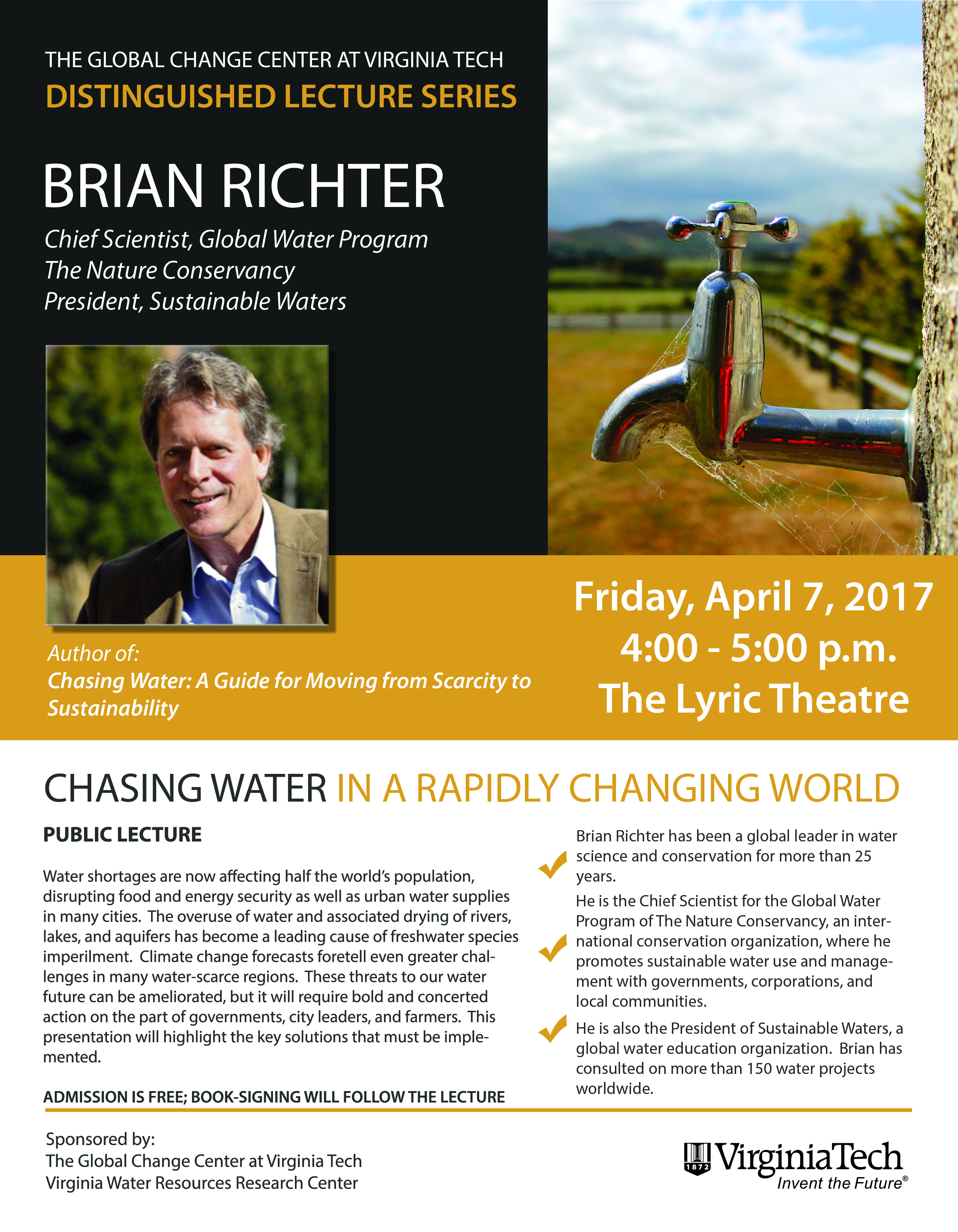 Distinguished Lecture Series: Brian Richter- Chasing Water in a Dynamically Changing World