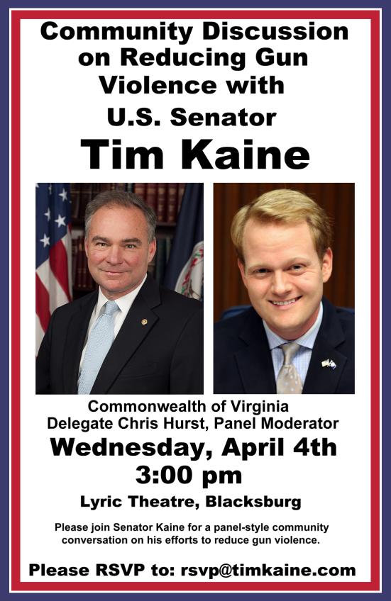 Community Discussion on Reducing Gun Violence with Senator Tim Kaine